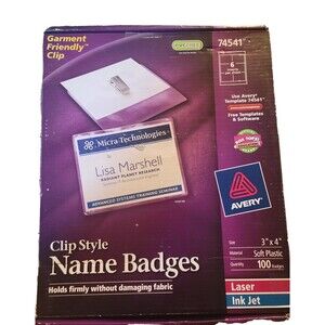 Avery ID Badge Holders Clip On Clear with White Inserts 100/Box 74541 440726